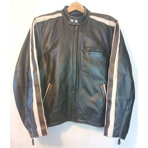 Unik Leather Motorcycle Biker Jacket Black Heavy Zip Out Quilt Lining Size 48